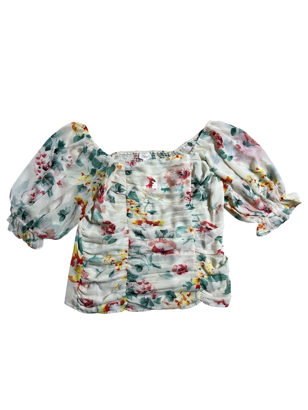 ODDI Floral Smocked Blouse in White & Green Size 3XL NWT